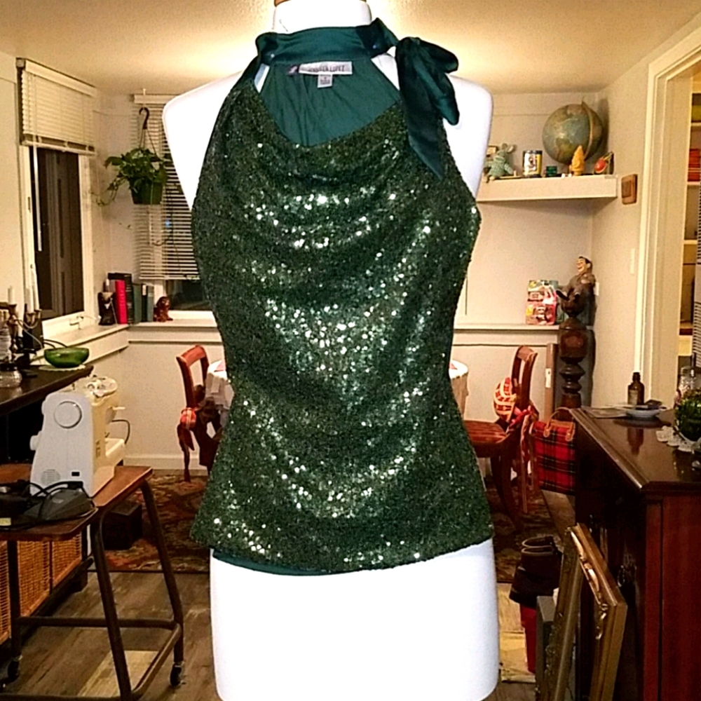 Sequined forest green blouse